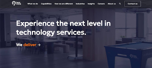 Levi Nine homepage with bold message about advancing technology services.